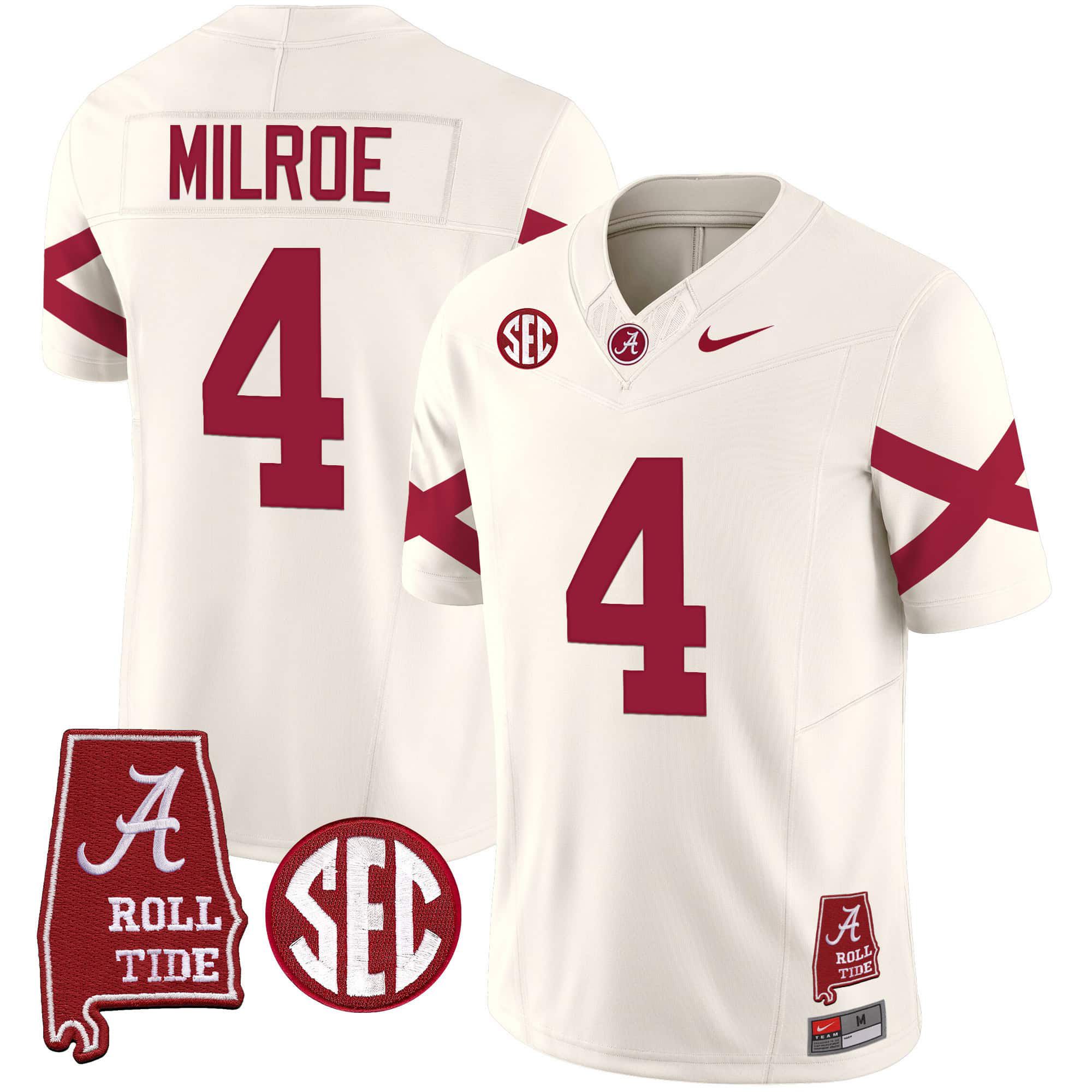 Men Alabama Crimson Tide #4 Milroe Cream Map Vapor Limited 2024 Nike NCAA Jersey